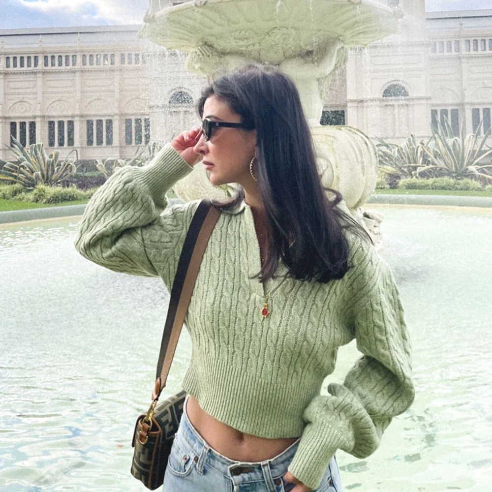 VRG Girl Cable Knit Green Sweater